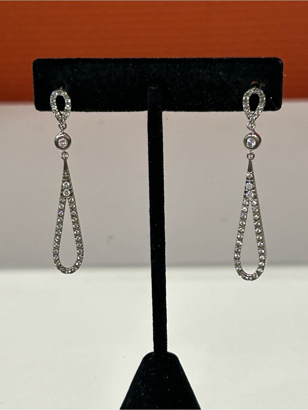 Vintage Sterling Silver Crystal Teardrop Dangle Earrings dainty
